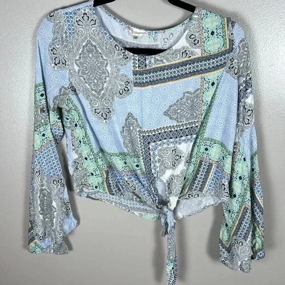 Altar’d State Paisley Bell Sleeve Front Tie Blouse - Picture 7 of 8